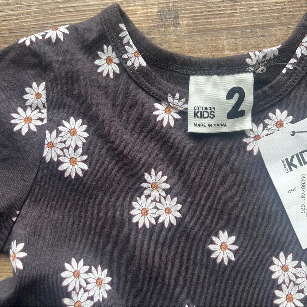 Cotton On Kids Girls Grey/Black Floral Daisy Long Sleeve Dress Fall Size 2 NWT